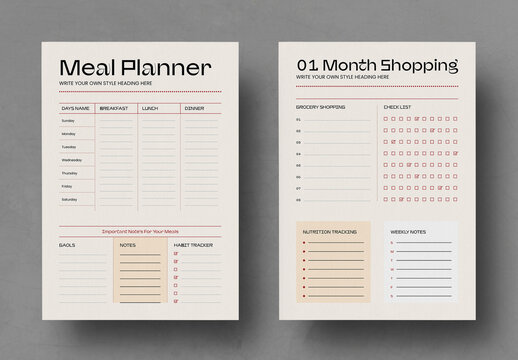 Modern Weekly Meal Planner Template with Grocery Checklist