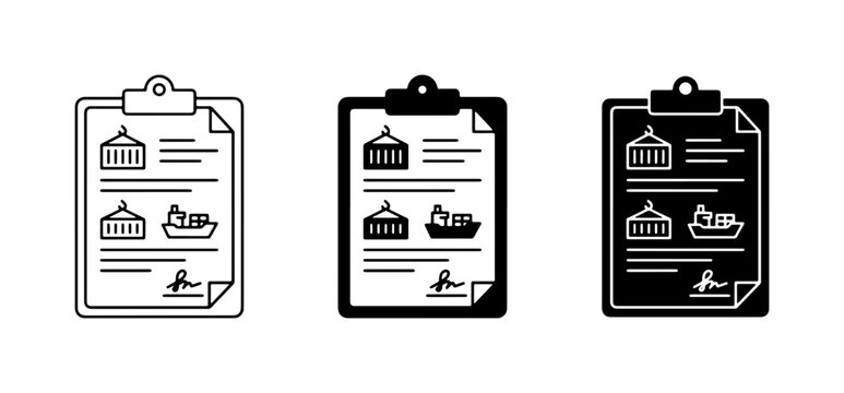 Shipping Document Icons: Cargo Containers, Ships, and Logistics Forms