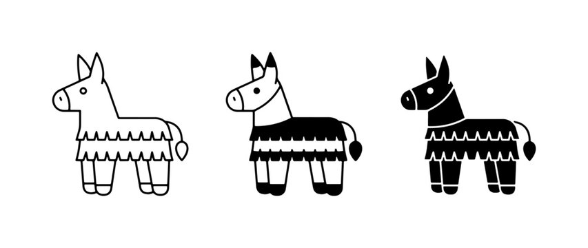 Donkey Pinata Icons, Festive Celebration Vector Graphics, Mexican Party Symbols