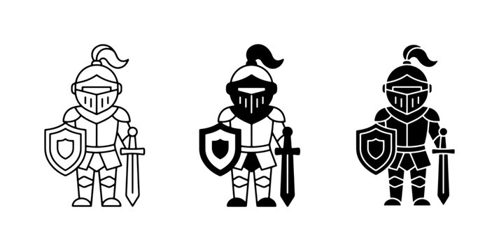 Chibi Knight Icons, Medieval Warrior Vector Set, Fantasy Character Graphics, Shield and Sword