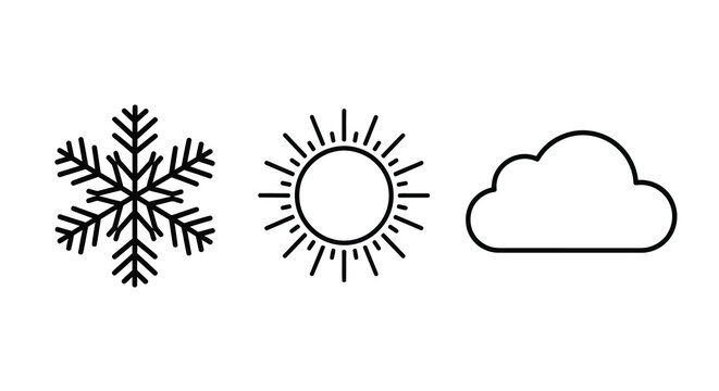 Snowflake sun and cloud line art silhouettes