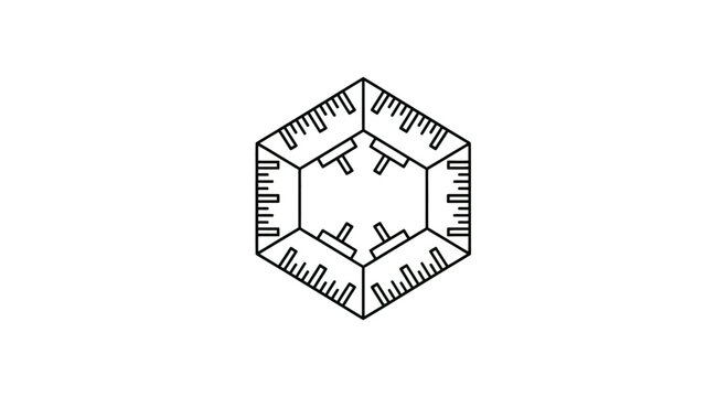 Abstract geometric hexagon with ruler markings and inner tabs