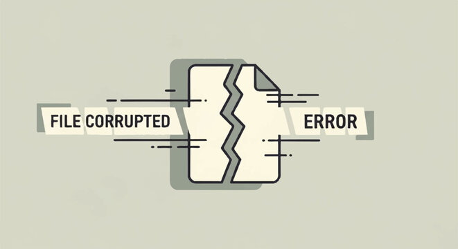 A broken file icon displays an error message on a screen.