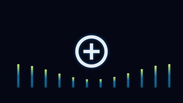 Abstract plus sign icon with pulsing digital audio frequency equalizer
