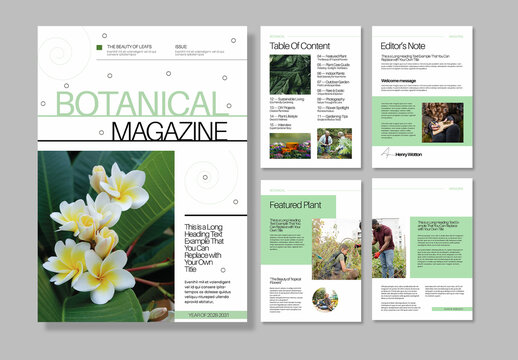 Modern Botanical Magazine Template Minimal Design
