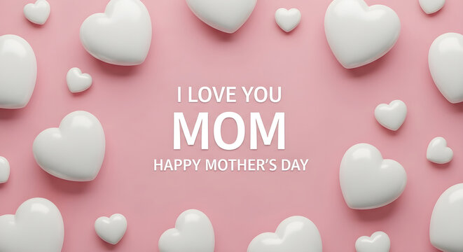Pink I Love You Mom Heart Background