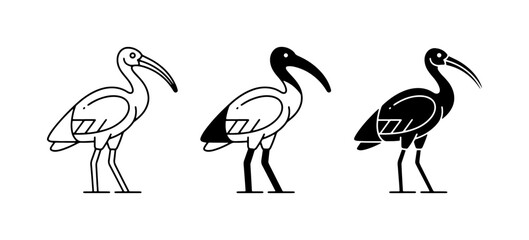 Obraz premium Ibis Bird Icons, Egyptian Symbol Vector Graphics, Black and White Wildlife Silhouettes