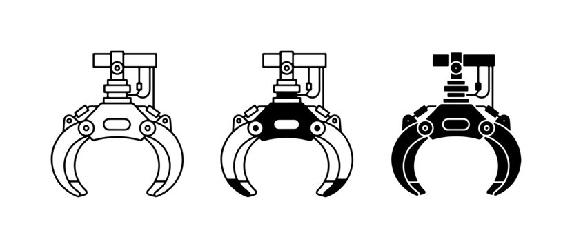 Industrial Claw Grabber Icons, Mechanical Gripper Vector Set, Heavy Duty Machine Parts