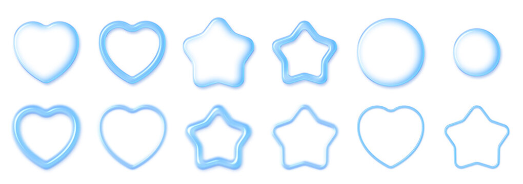 水色のぷっくりとした3Dパーツセット ハート・星・丸のY2Kゆめかわ素材