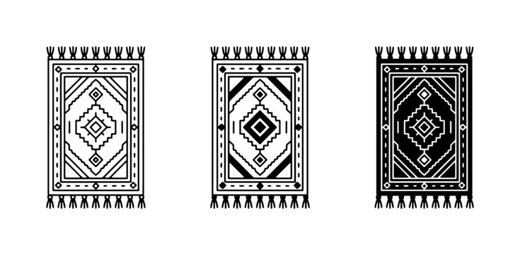 Bohemian Rug Vector Icons, Tribal Pattern Carpets, Geometric Textile Art, Set of 3
