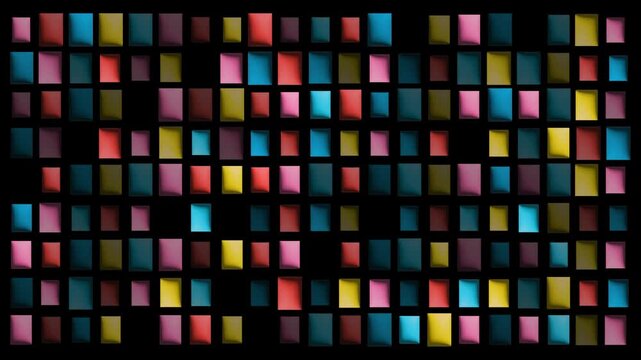4k footage animation of colorful rectangle pulse flicker color rectangle with black background. Abstract mosaic rectangle of colorful ruby. Pixelated flowing shimmers. color pixel dynamic background
