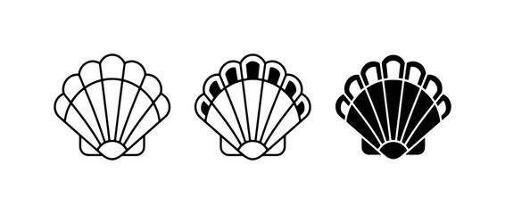 Scallop Shell Icons, Set of 3, Marine Life Vector Graphics, Ocean Beach Symbols © Mohon