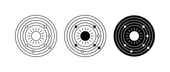 Solar System Icons, Planetary Orbits, Celestial Body Graphics, Science Vector Set © Mohon