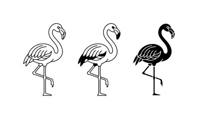 Obraz premium Flamingo Vector Icons, Tropical Bird Silhouettes, Elegant Wildlife Graphics, Simple Line Art