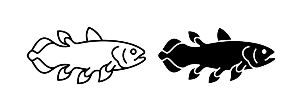 Coelacanth Fish Icon Set, Ancient Marine Life Vector Graphics, Fossil Fish Silhouette