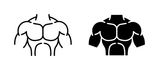 Fototapeta premium Muscular Torso Icons, Bodybuilder Chest Silhouette, Fitness Man Outline Vector