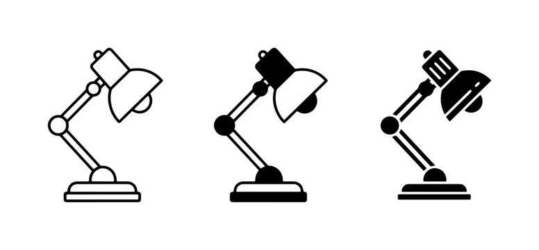 Desk Lamp Icons, Study Light Vector Graphics, Adjustable Task Lighting Set