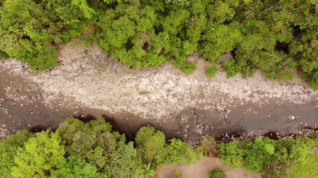 Aerial view of Rio Achiote, near Puerto Quito, Ecuador. Running through a largely human altered landscape which was formerly lowland rainforest in the biodiverse Choco Biogeographical Region