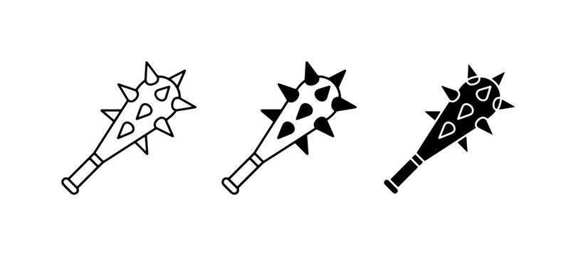 Medieval Mace Icons, Spiked Club Symbols, Ancient Weapon Vector Graphics