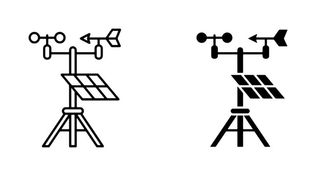 Weather Station Icons, Anemometer & Wind Vane Symbols, Solar Panel Data Collection, Meteorology Equipment