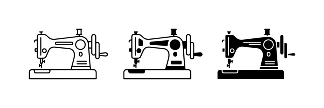 Vintage Sewing Machine Icons, Retro Stitcher Graphics, Classic Tailor Equipment