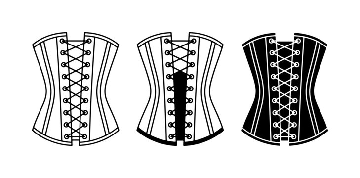Lace-up Corset Vector Icons, Vintage Fashion Silhouettes, Victorian Garment Illustrations