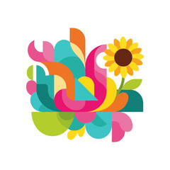 Naklejka premium Abstract Design Features Colorful Shapes and Vibrant Sunflower Element