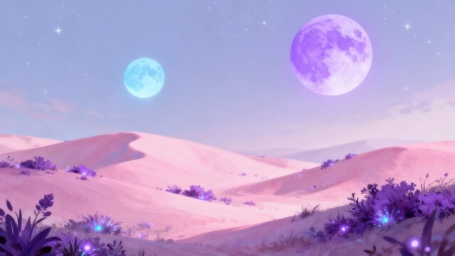 Desert landscape with two moons
