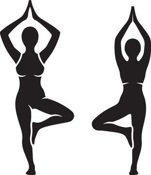 Yoga balance pair silhouette, flexibility and wellness concept