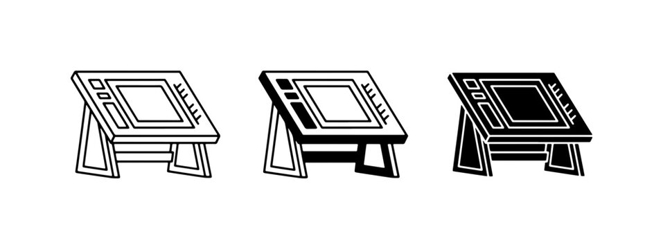 Digital Drawing Tablet Stand Icons, Graphic Design Easel, Artist Workstation Equipment