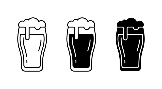 Beer Glass Icons, Refreshing Ale Vector Set, Pub Drink Graphics, Minimalist Beverage Illustrations