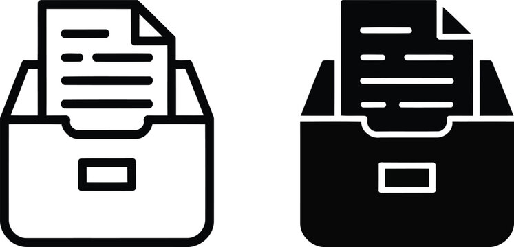 Document box icons outline and filled vector illustration.