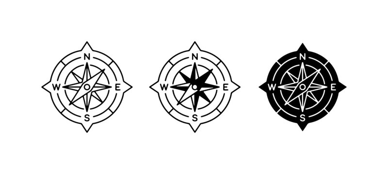 Compass Rose Icons, Navigation Symbols, Directional Guides, Nautical Elements