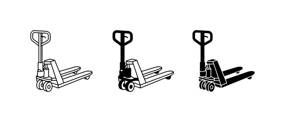 Pallet Jack Icons Set, Warehouse Equipment Vector Graphics, Logistics Tools © Rahat