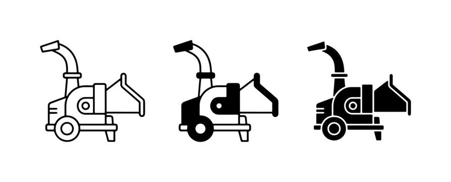 Wood Chipper Icons, Garden Shredder Vector Set, Organic Waste Mulcher Graphics