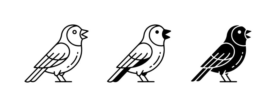 Chirping Bird Icons: Outline, Filled, and Silhouette Styles for Nature and Wildlife Graphics