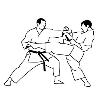simple line style illustration of karate fighting between 2 karate fighters