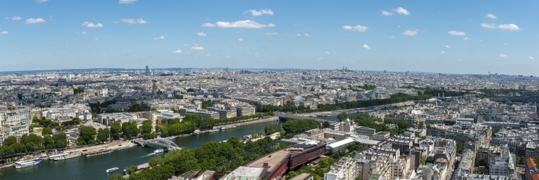 Cityscape with River Seine, View from Eiffel Tower, Panorama, Paris, France