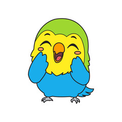 Fototapeta premium Cute lovebird illustration icon element featuring blue, yellow, and green colors with various playful and cheerful expressions.