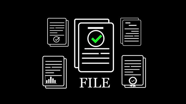 Businessman checking digital documents for online document management, validation process, file processing, and organization of electronic document files.