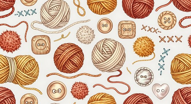 yarn balls and sewing notions background.