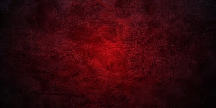 A dark vintage grunge red background with a dirty aged wall texture and old paper pattern creates a textured material canvas backdrop