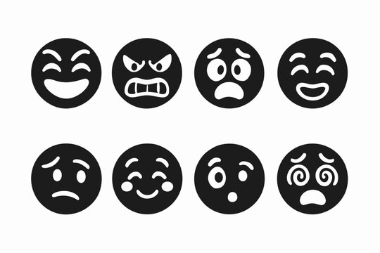 Stylized Expression Icons. Stylized exaggerated expressions. Filled icon set of stylized exaggerated