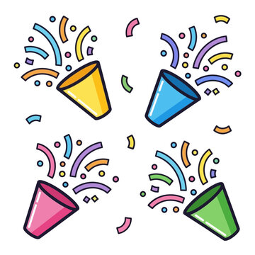 Party Poppers Exploding with Colorful Confetti for Celebration Event