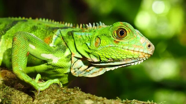 Juvenile Green Iguana (Iguana iguana). In its natural habitat, a liana in lowland tropical rainforest near Puerto Quito in western Ecuador