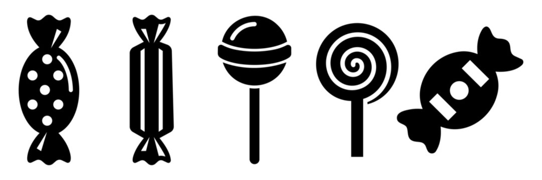 Sweet candy and lollipop icon set with various wrapped designs