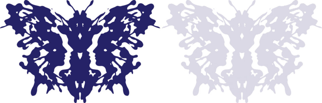 Rorschach Inkblot Test Butterfly Shape with Human Profiles on White Background