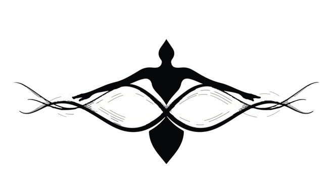 Dancer silhouette integrated into an elegant abstract wave design represents the fluidity of movement, artistic expression, and the graceful spirit of performing arts in a minimalist graphic style.