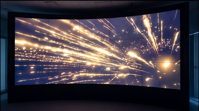 Ultra HD Curved Video Wall: Dynamic Fireworks Display for Command Centers