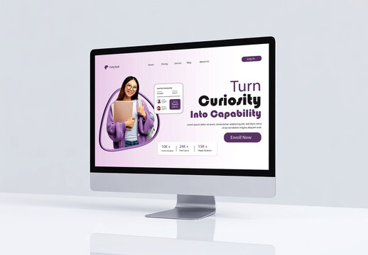 Modern online learning website mockup on desktop monitor